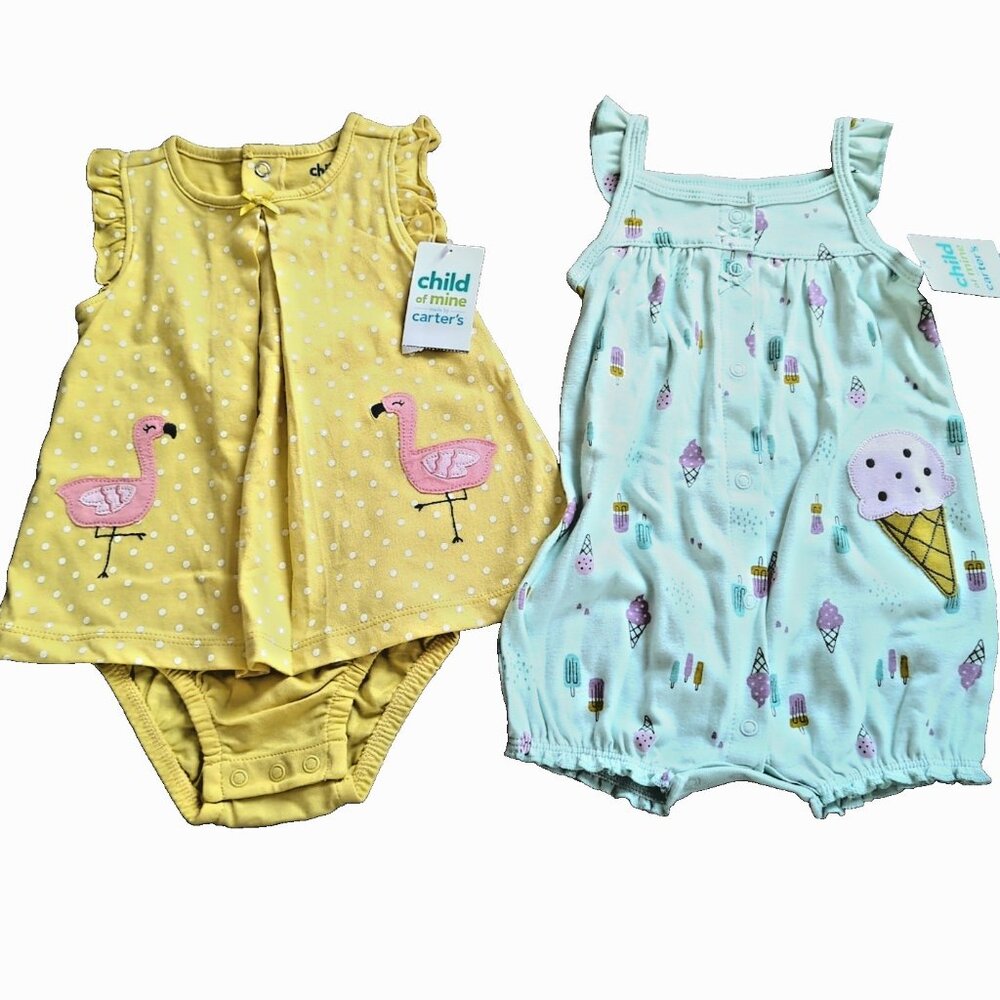 2 Baby Girl Outfits 6-9mnth One Piece Child Of Mine Carter's Adorable NEW-lp